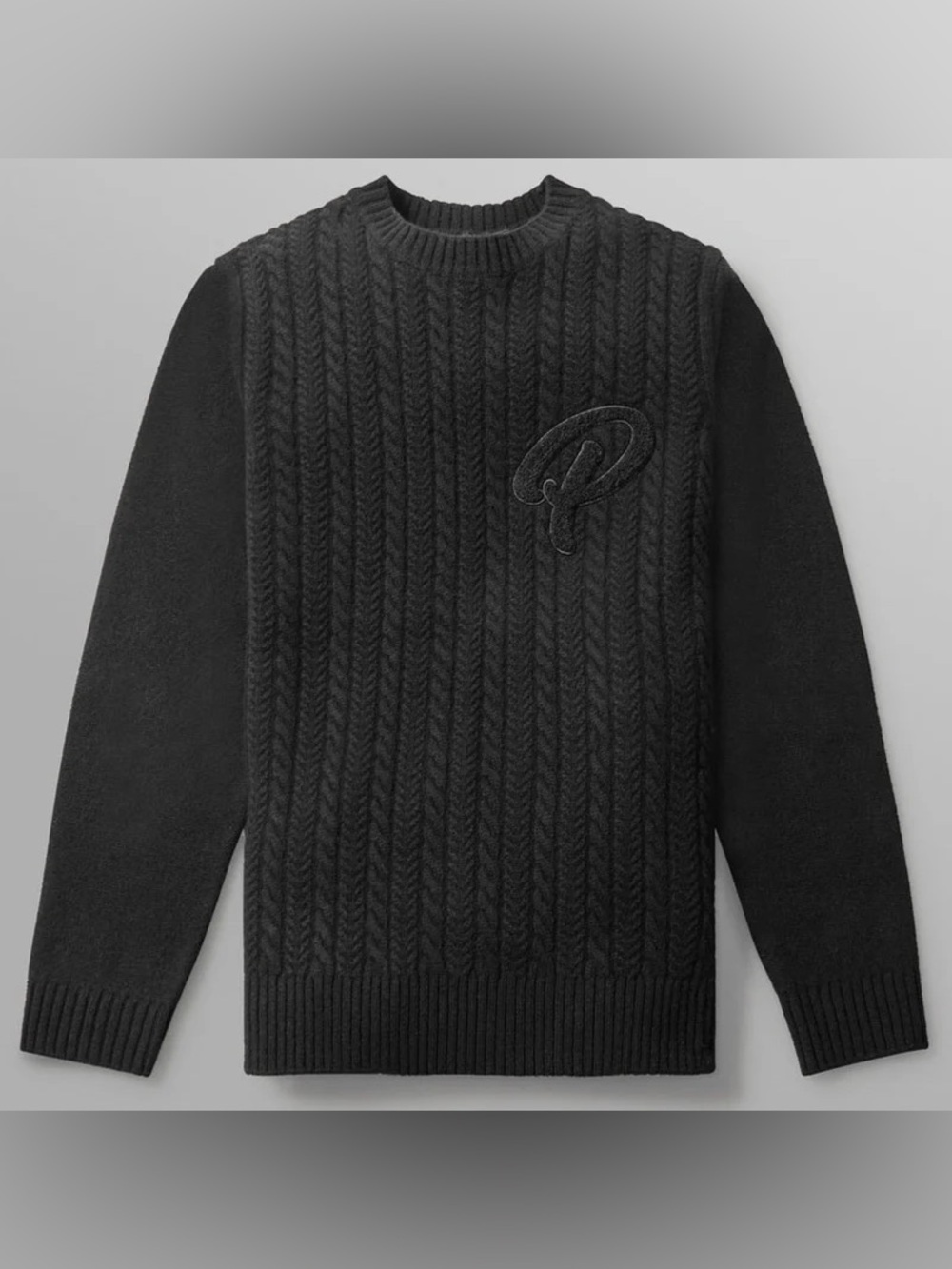 PAPER PLANES MEN’s CABLE SWEATER CREWNECK SIZE M black 100% wool